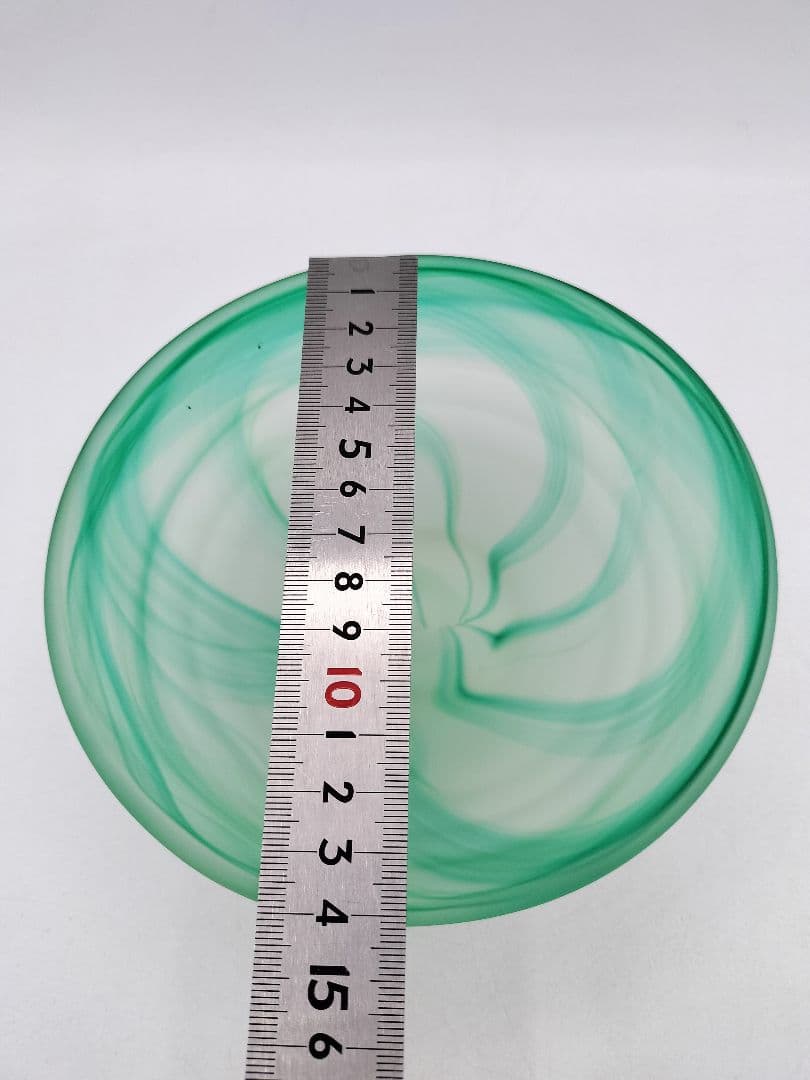 d048【未使用】茶碗 ガラス　義山　グリーン　 岡本寛 木箱 茶道具