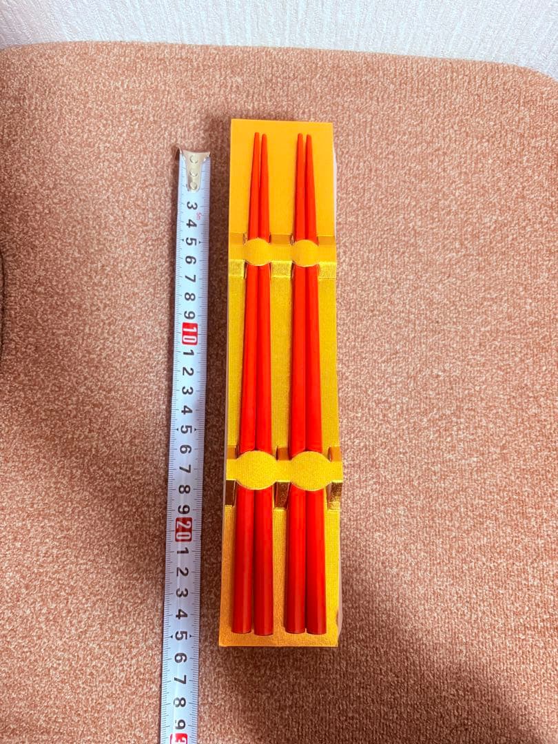 高級漆器 お椀 2個 & 箸 二膳 セット　木製 本漆塗 朱色 ペア 伝統工芸