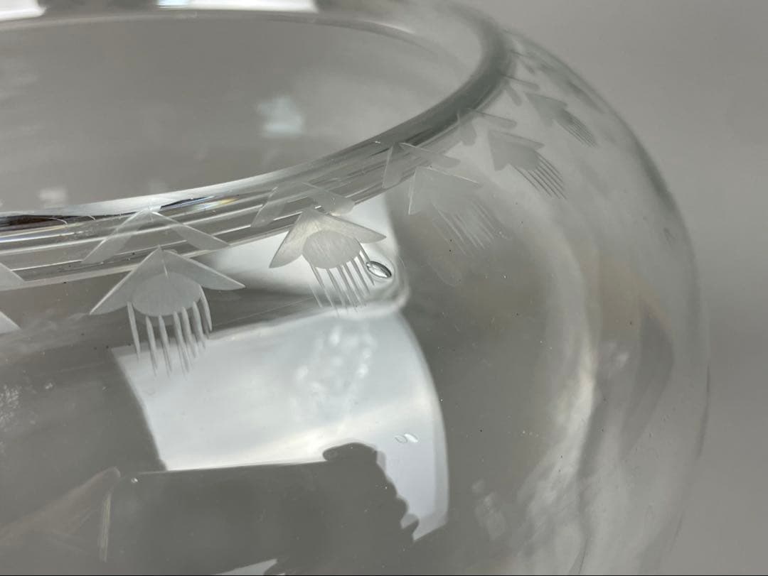 金魚鉢 三つ足 切子 メダカ鉢 ガラス製 工芸硝子 置物 向日葵 切子 気泡硝子