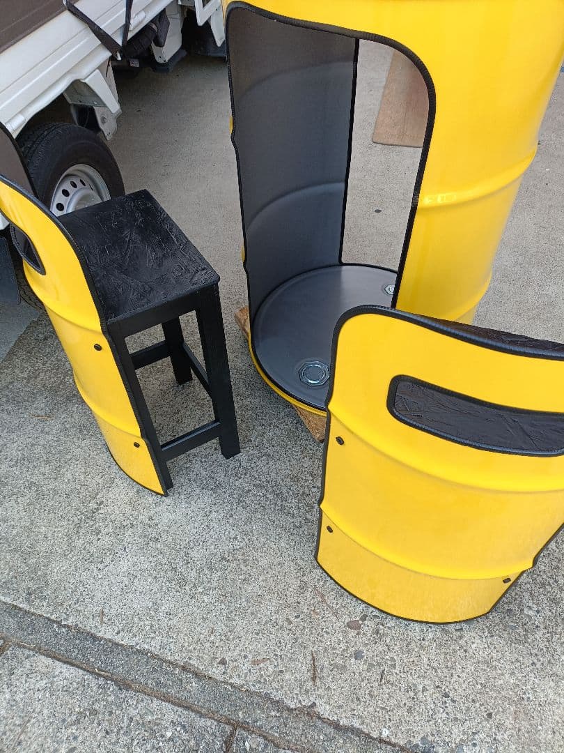 受注生産品ドラム缶remakeテーブル＆チェア【イエロー】