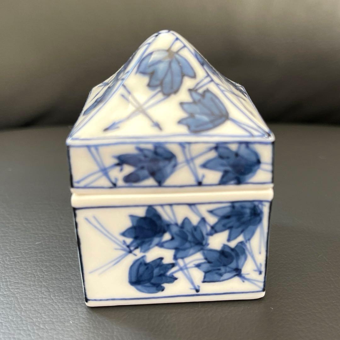 香合　西村徳泉　紫翠窯　染付辻堂　茶道具