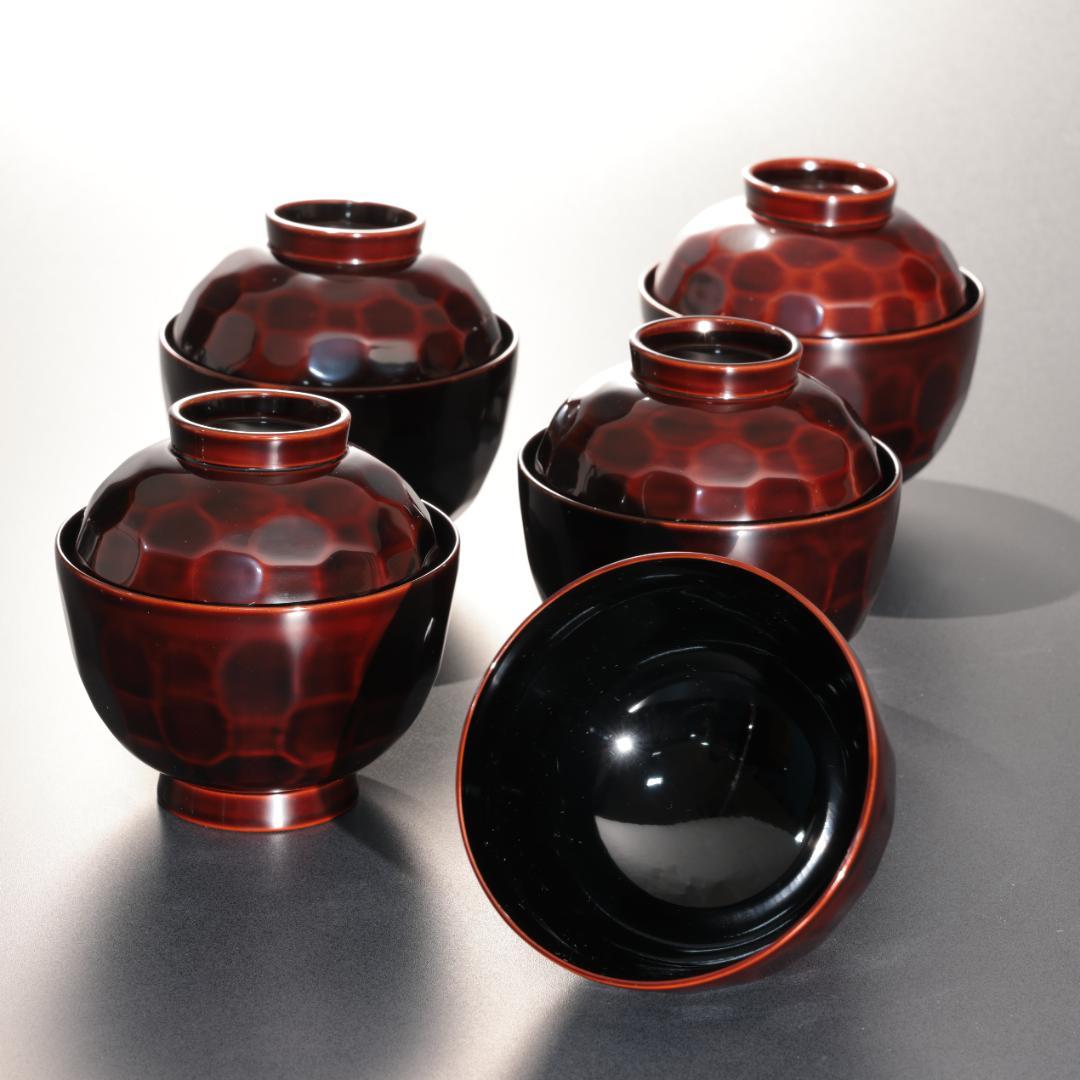輪島塗　吸物椀５客　渦文　共箱　金蒔絵　大向高洲堂　R1589P3