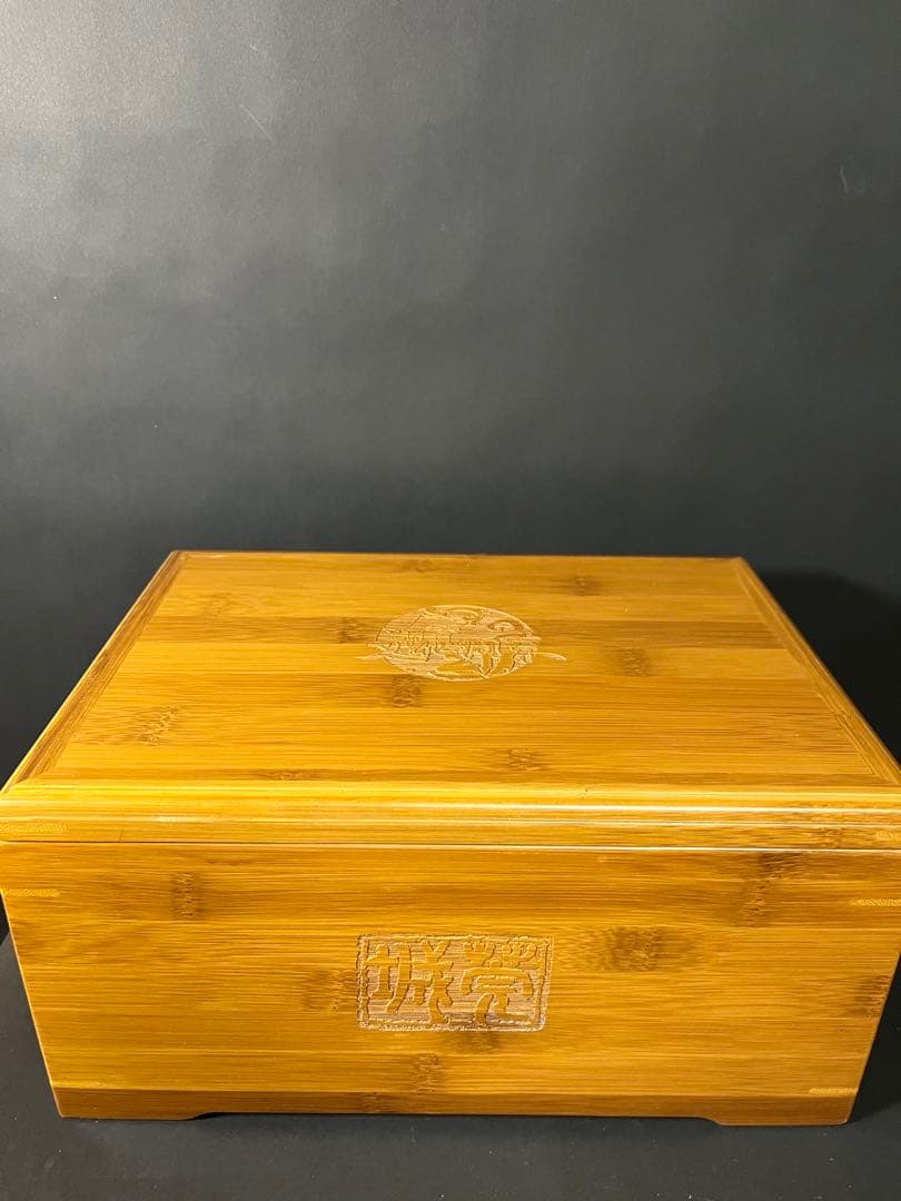 中国茶器　竹茶盤付 宜興朱泥急須　仕覆付 完品 功夫茶道具 高級箱入