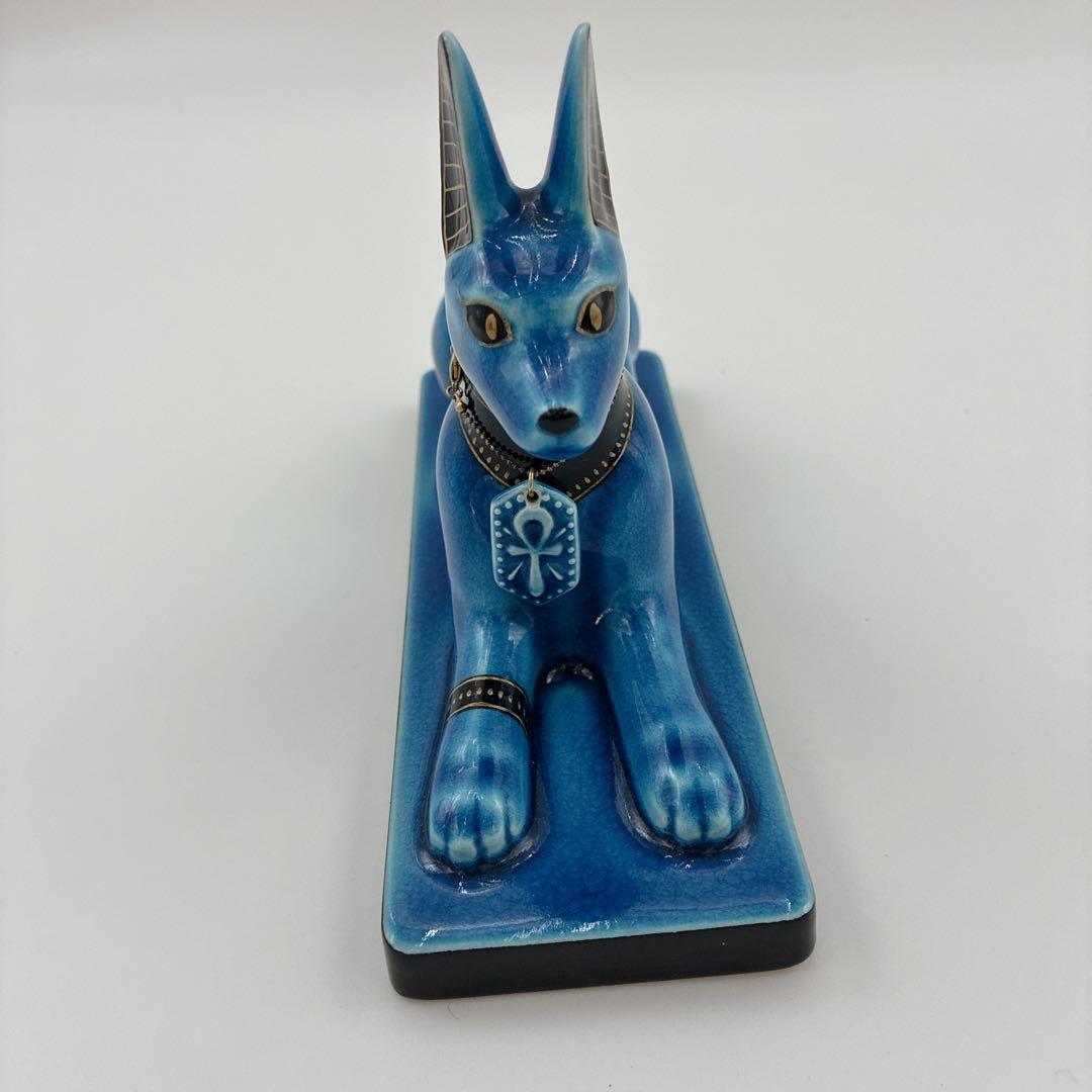 美濃焼 幸兵衛窯 エジプト神 九栄神　アヌビス　犬 青釉金彩