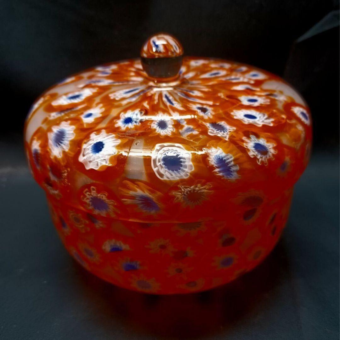 MURANO ウラン 蓋物 オレンジ ミルフィオリ キャンディポット お碗