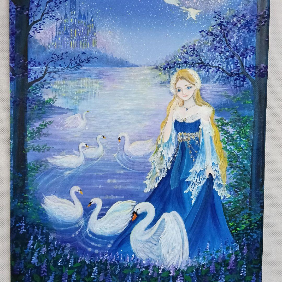 No.549 F4キャンバス　白鳥の湖　 swan lake アクリル画　原画