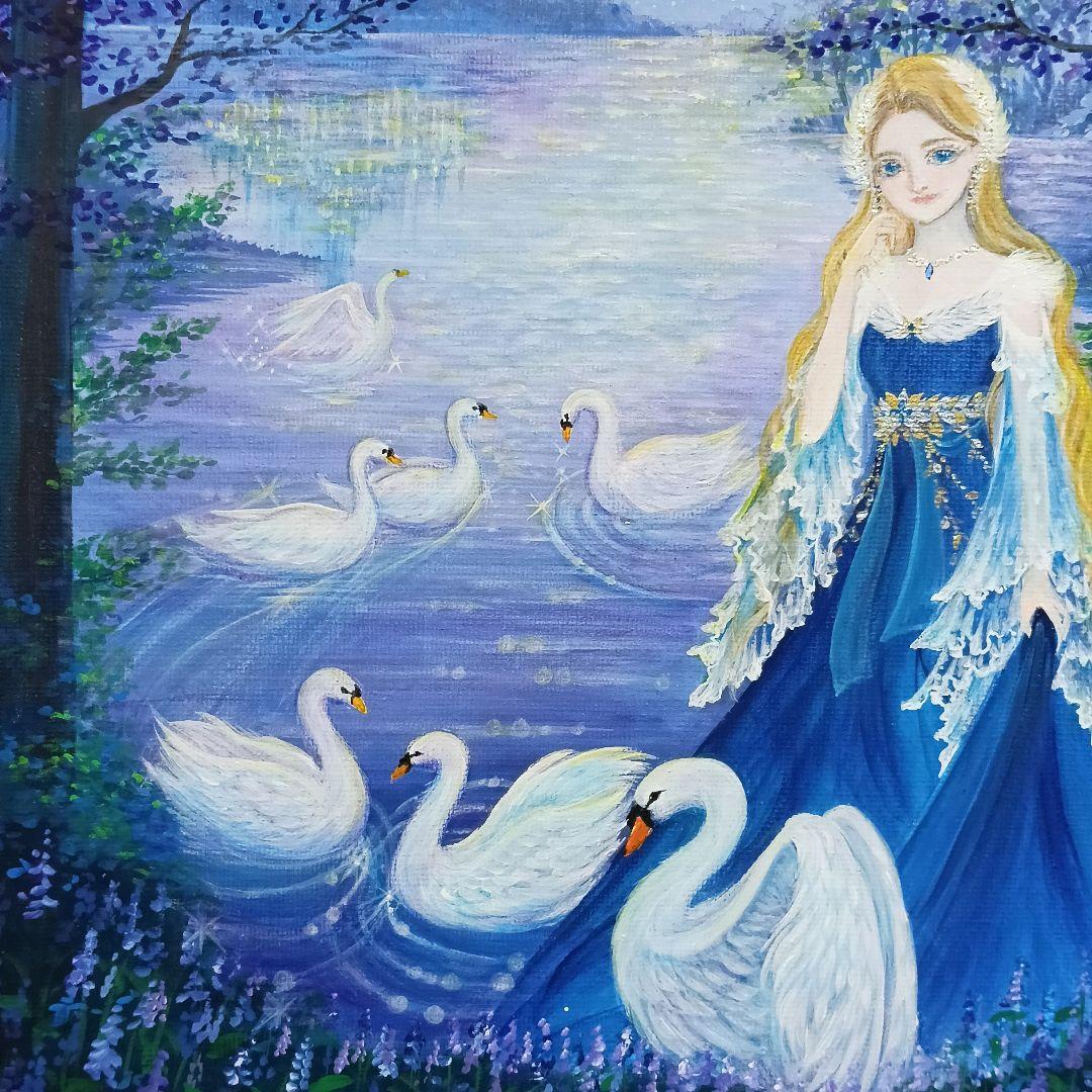 No.549 F4キャンバス　白鳥の湖　 swan lake アクリル画　原画