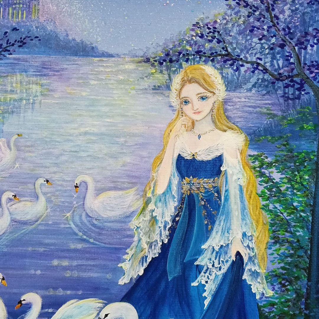 No.549 F4キャンバス　白鳥の湖　 swan lake アクリル画　原画