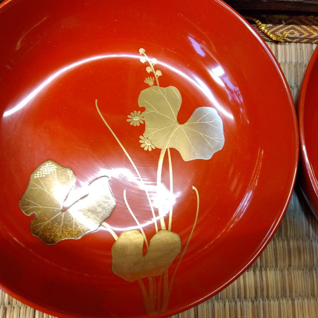 加賀蒔絵　朱塗蒔絵　草花文木皿２０客 　会席　お店使い　漆器　極美品