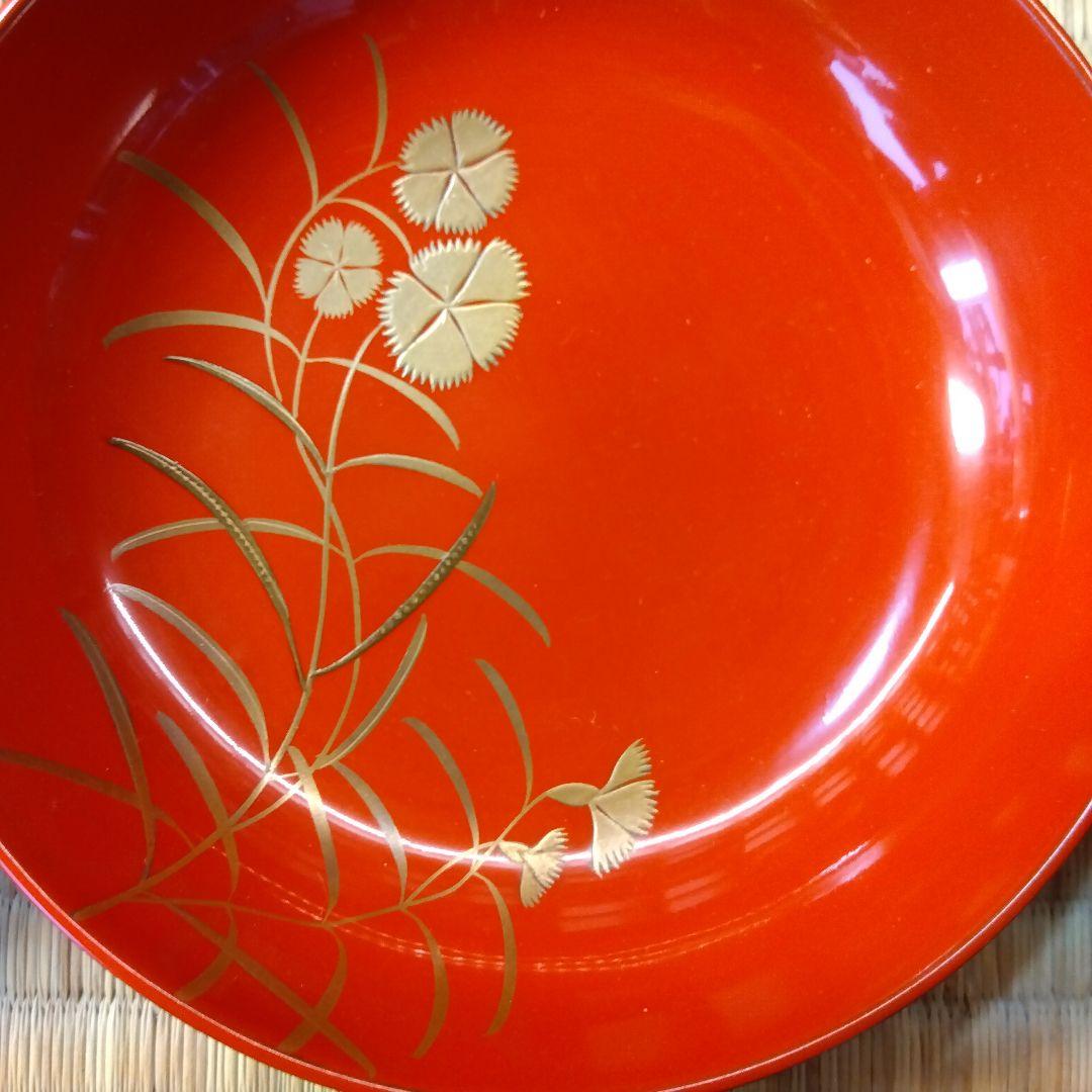加賀蒔絵　朱塗蒔絵　草花文木皿２０客 　会席　お店使い　漆器　極美品