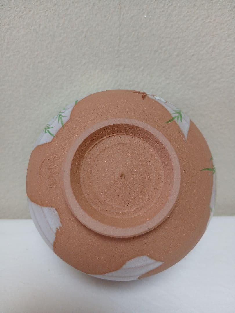 京焼　白釉柳桜茶碗　平安　橋本紫雲作
