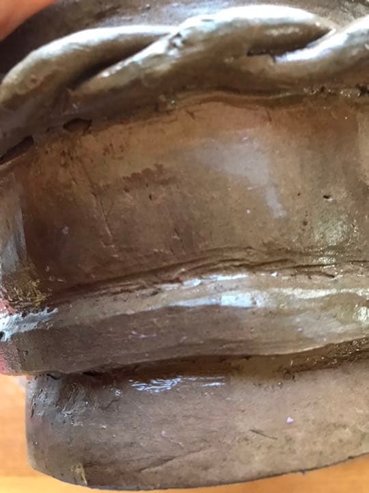 盆栽鉢　時代手捻り一点物小品盆栽鉢杉浦16x9cm777g