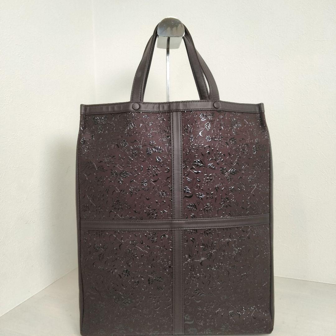 印傳屋 トートーバッグ 唐草 エンボス加工 鹿革 A4可 パープルブラウン