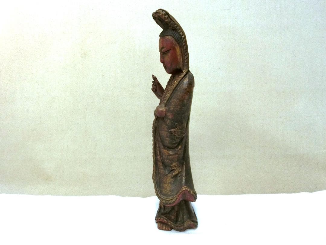 コレクション！【木彫仏像　金彩模様 立像　外国物　中国・BA・ 佛　仏】仏教美術
