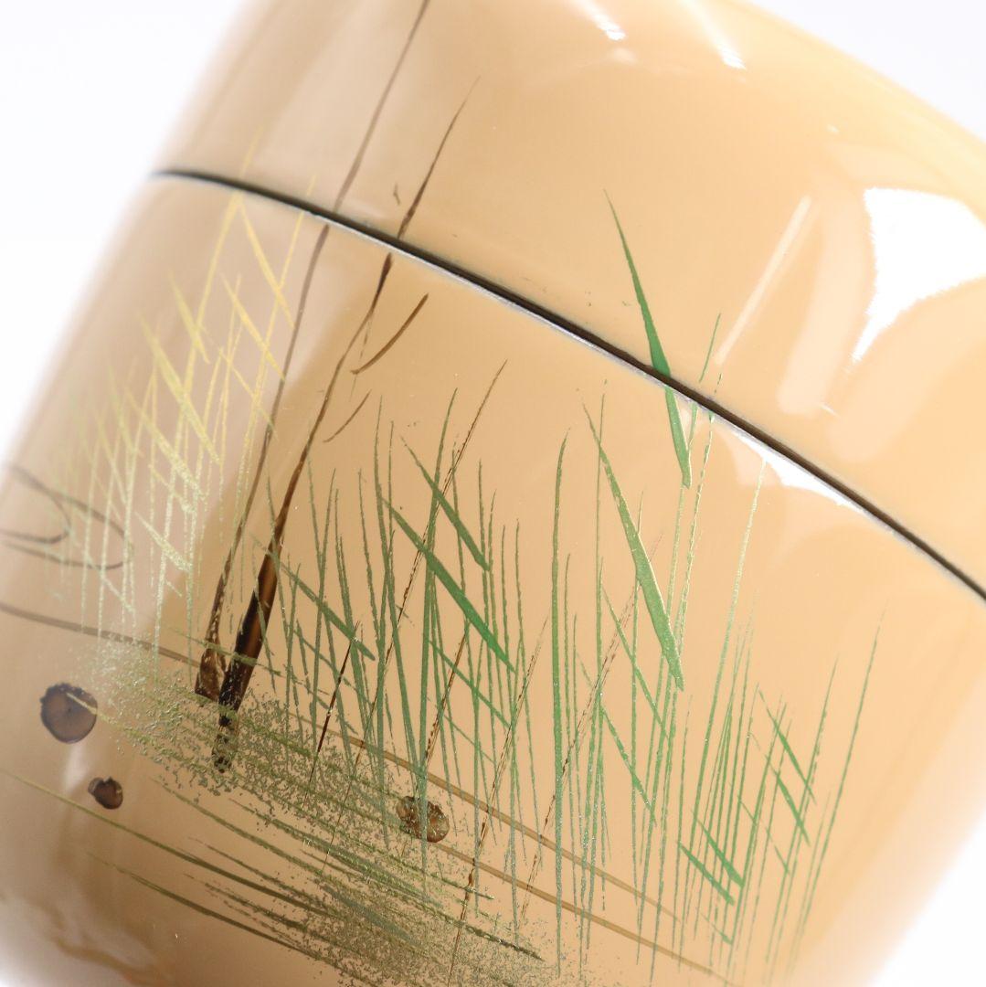 宮田宗景作 白漆 川蝉蒔絵 中棗 薄茶器 茶道具 共箱　V1054