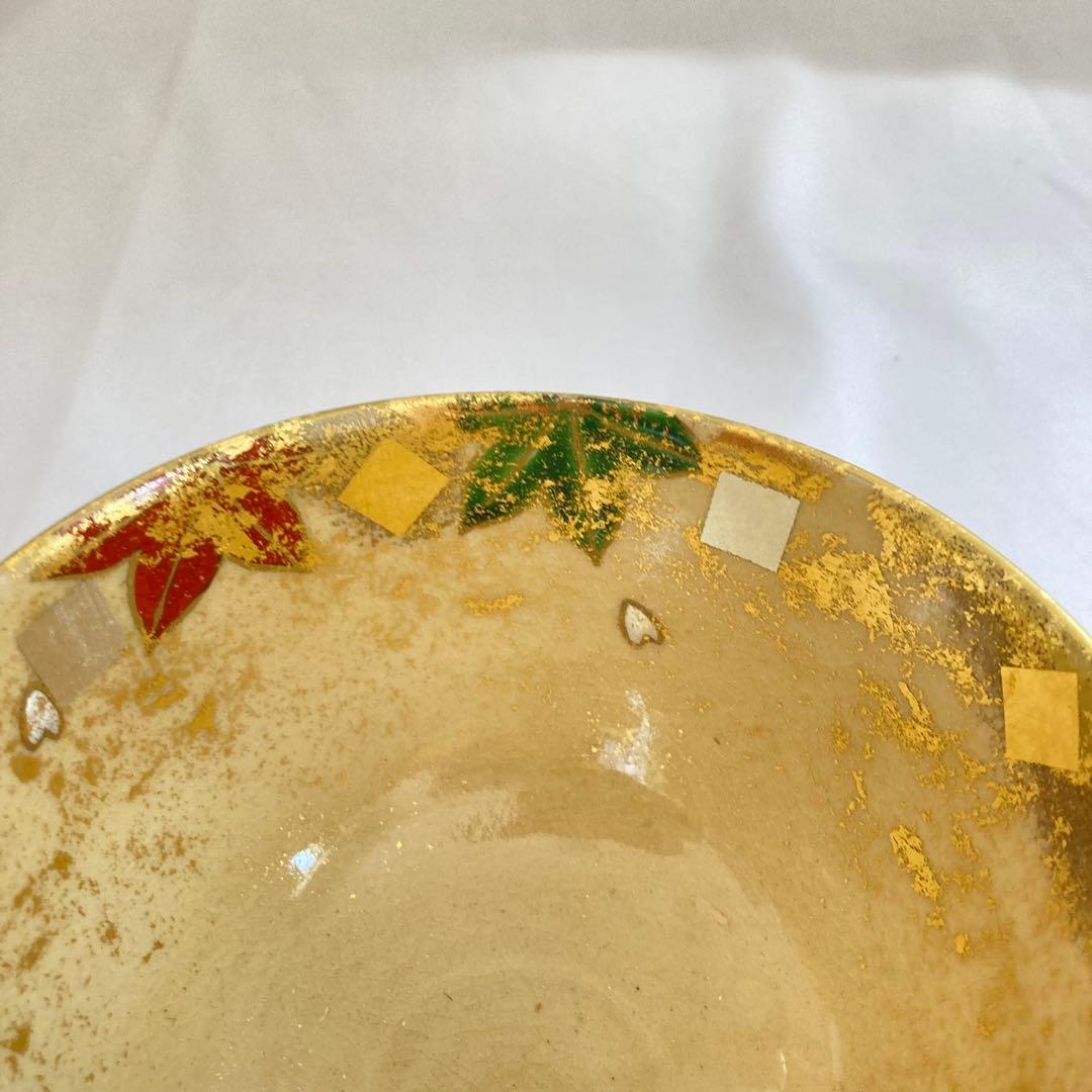 平井覚山　金箔立田川　茶碗