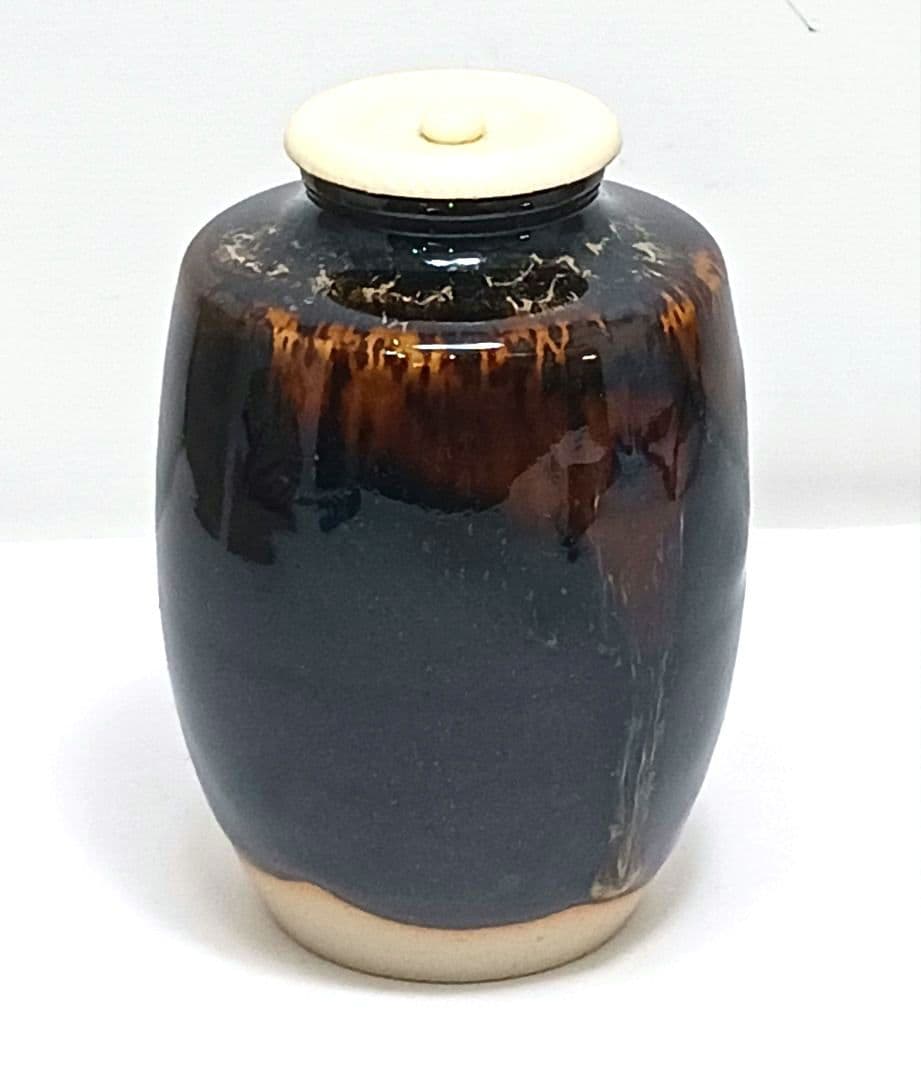 Y3339-7 茶道具 桶谷定一 肩衝茶入 仕覆・共箱　#13