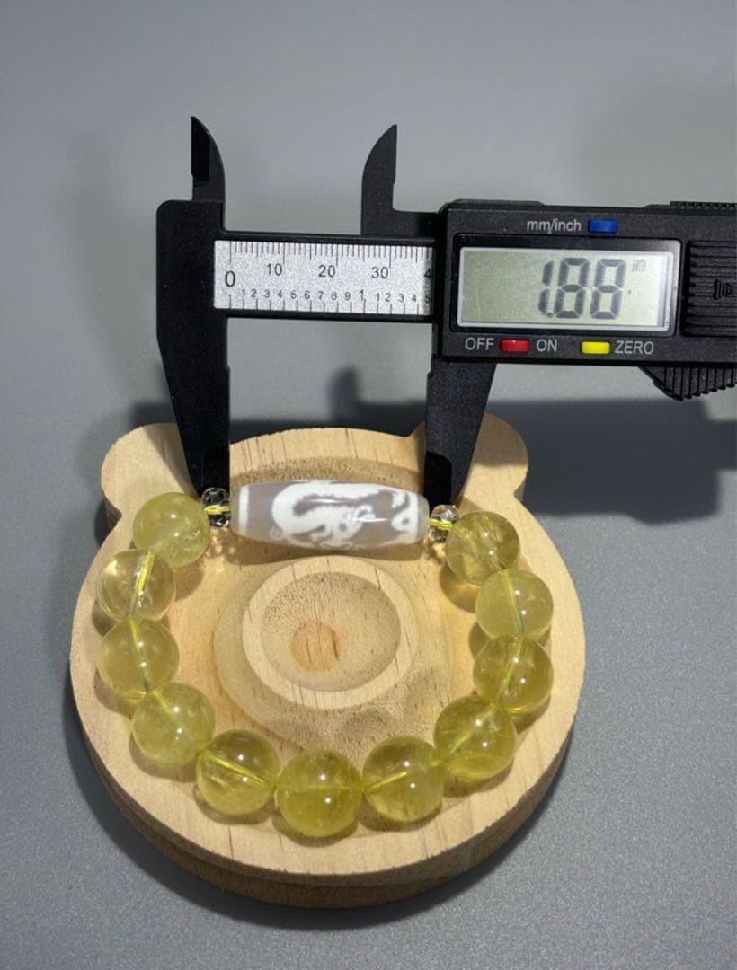 宝珠双龍神天珠　天然水晶　ドラゴン模様のイエロービーズブレスレット
