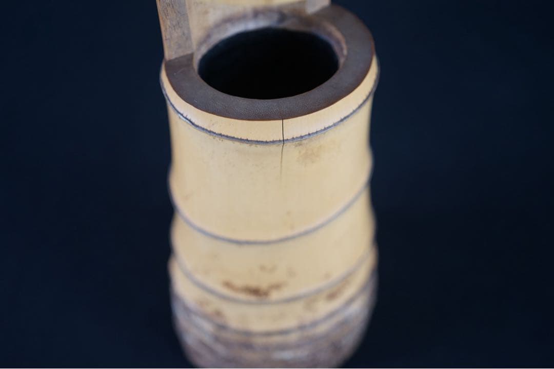 茶道具 松涛 作 竹一重切花入 銘 雪烟 書付箱 共箱