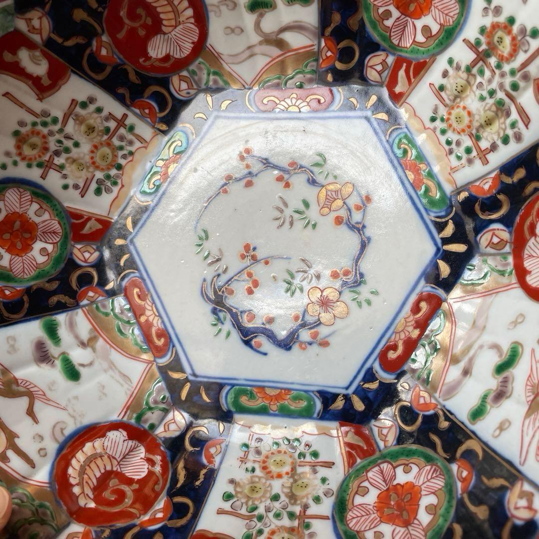 幕末明治　金襴手 伊万里焼　松竹梅　大鉢　吉祥紋様　六角皿