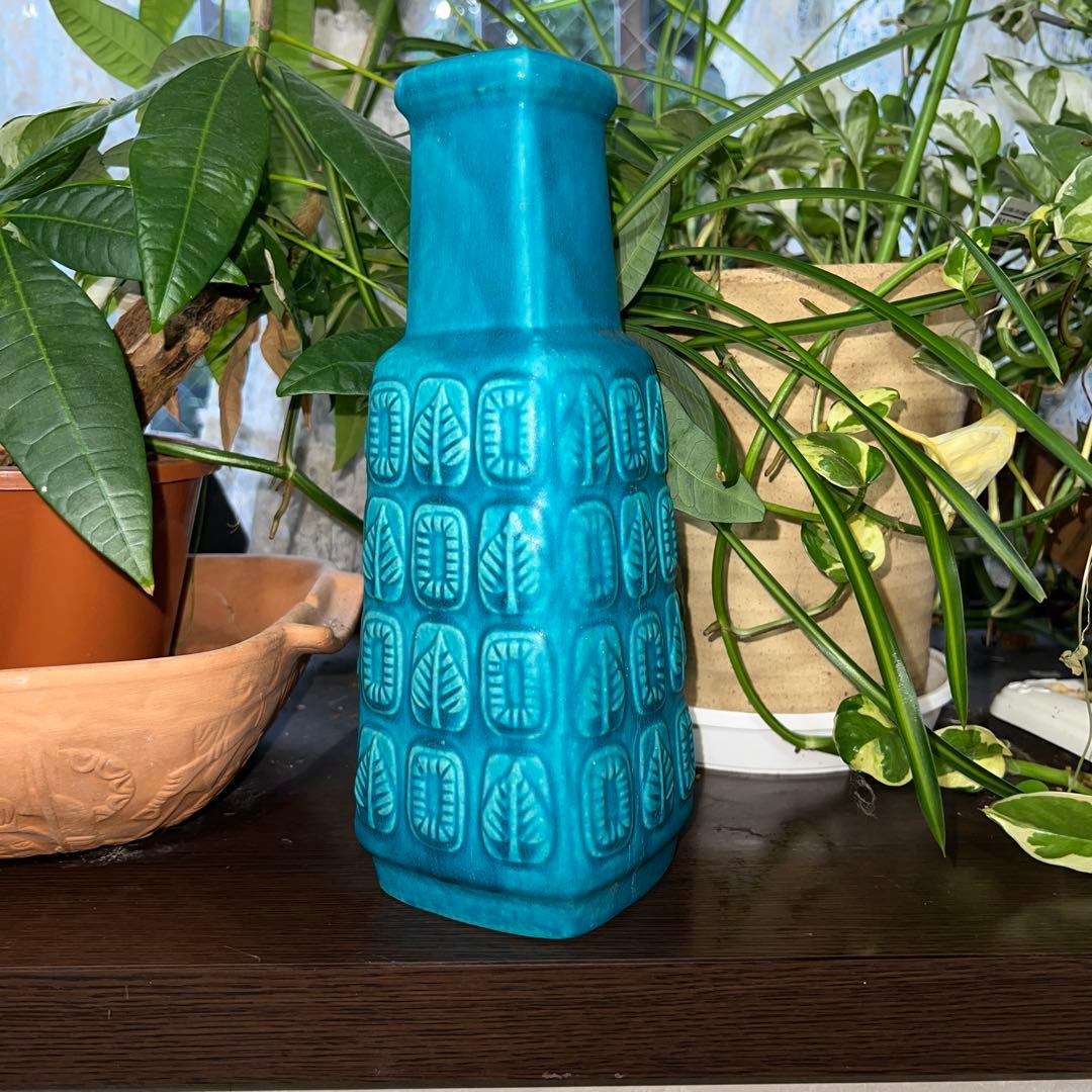 Bay Keramik葉模様の青緑色陶器花瓶 250-25