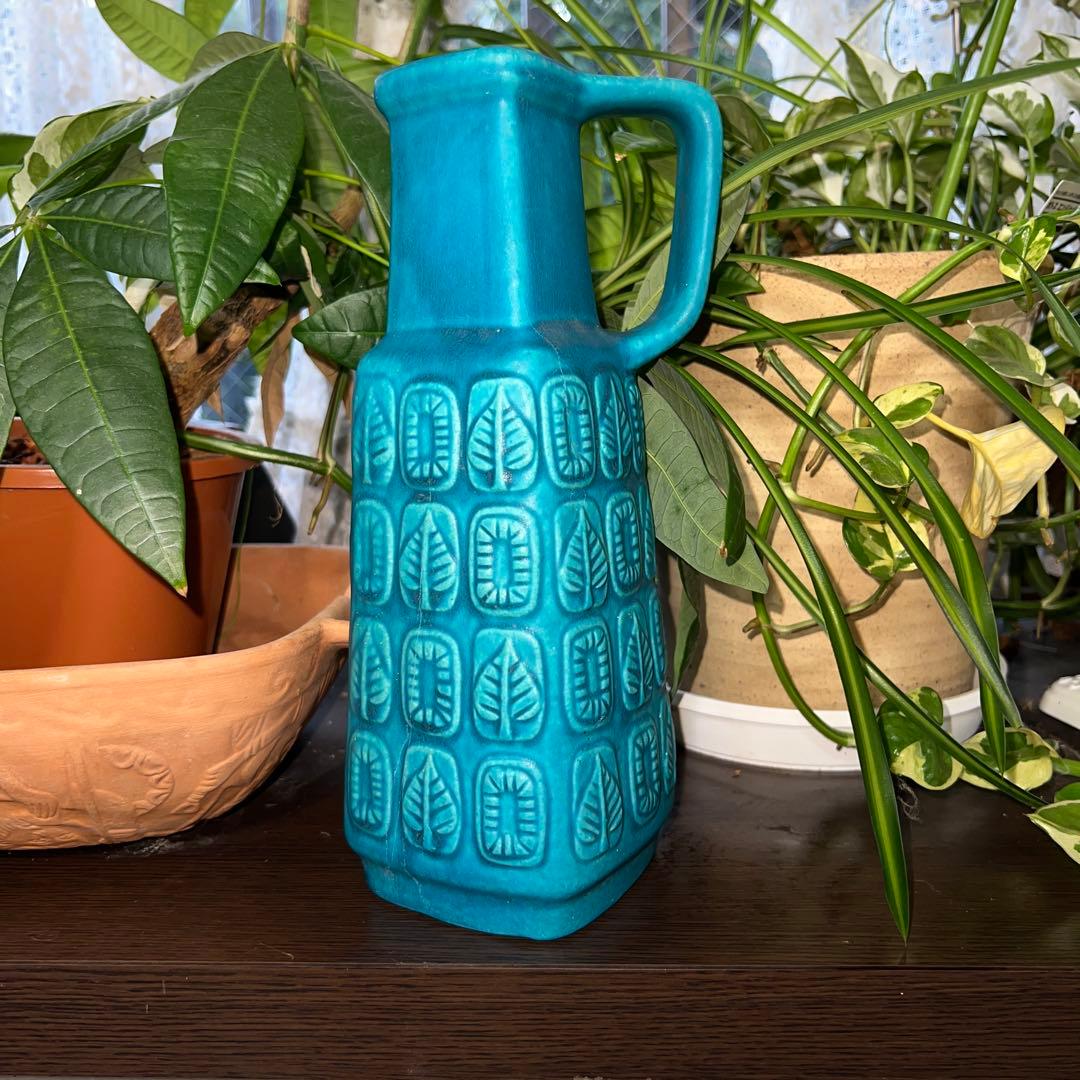 Bay Keramik葉模様の青緑色陶器花瓶 250-25