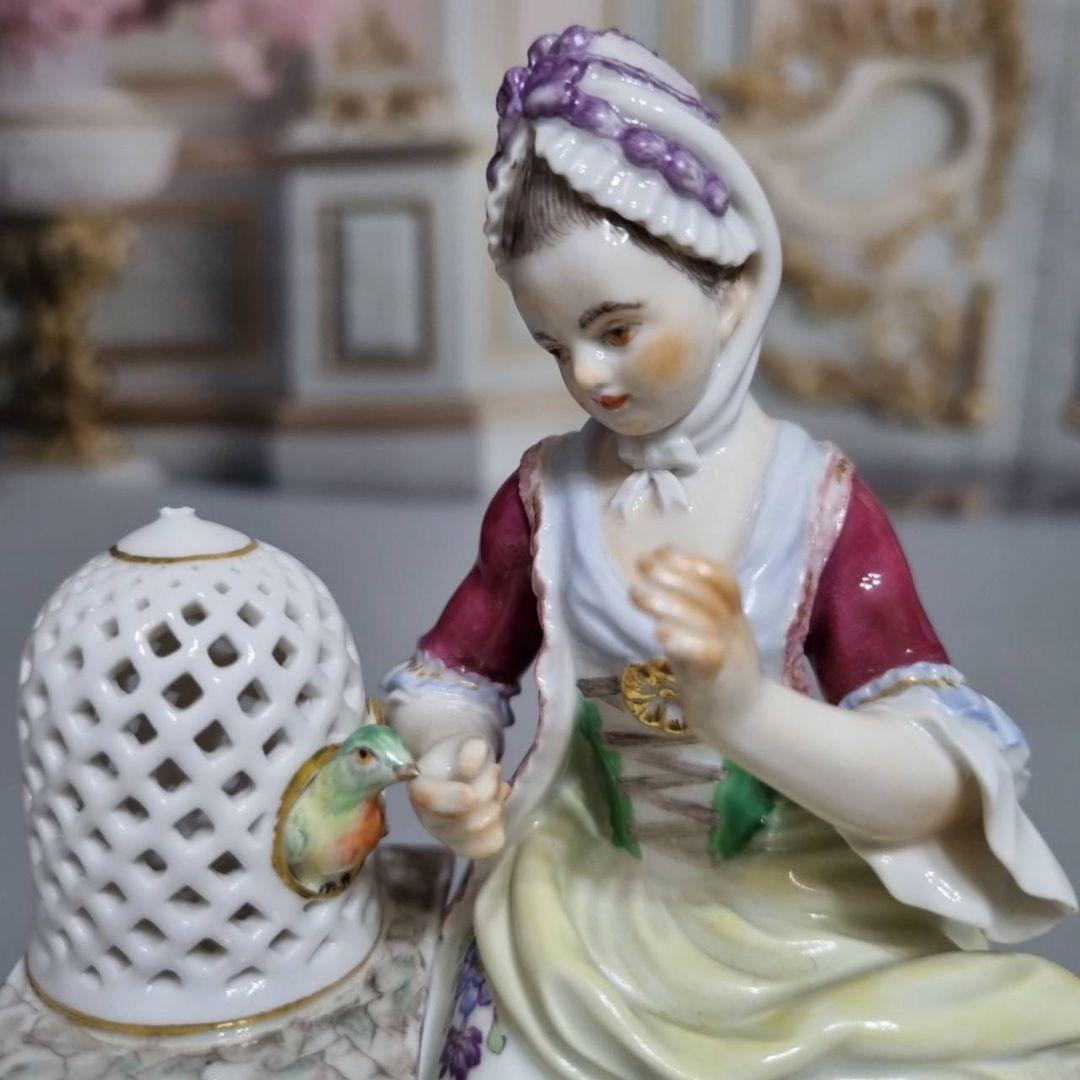 マイセン Meissen 五感シリーズ 触覚の寓意 フィギュリン 女性と鳥かご