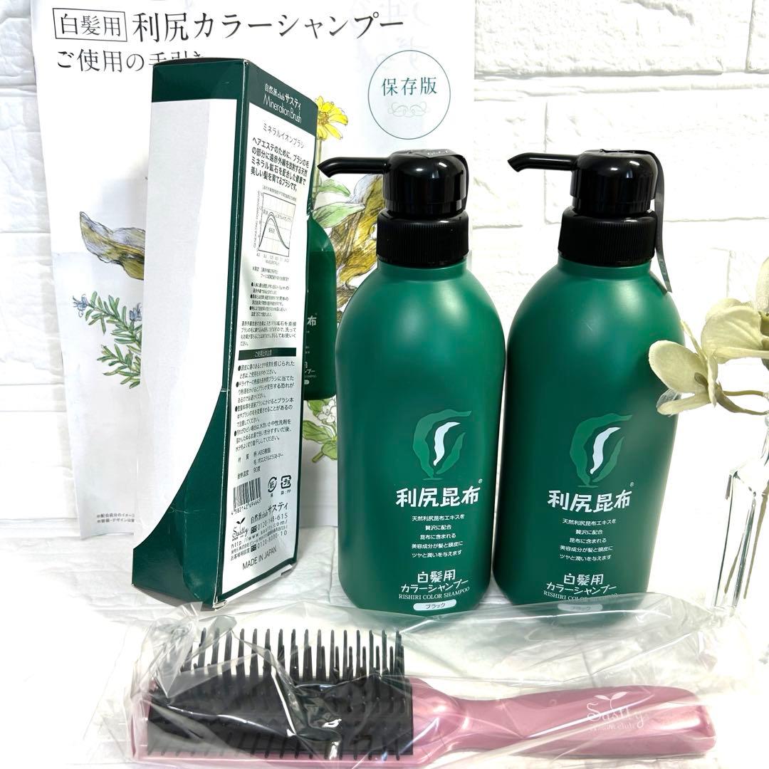白髪用　リシューカラー　シャンプー 2本セット　ブラシ付き　天然由来　ブラック