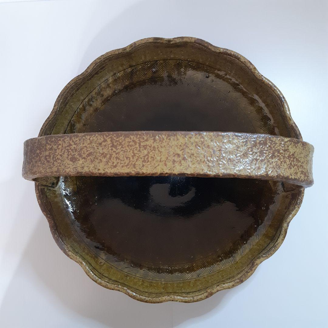 茶道具　竹田焼　呂人窯　菓子器　菓子皿　陶器　持ち手付　取手付