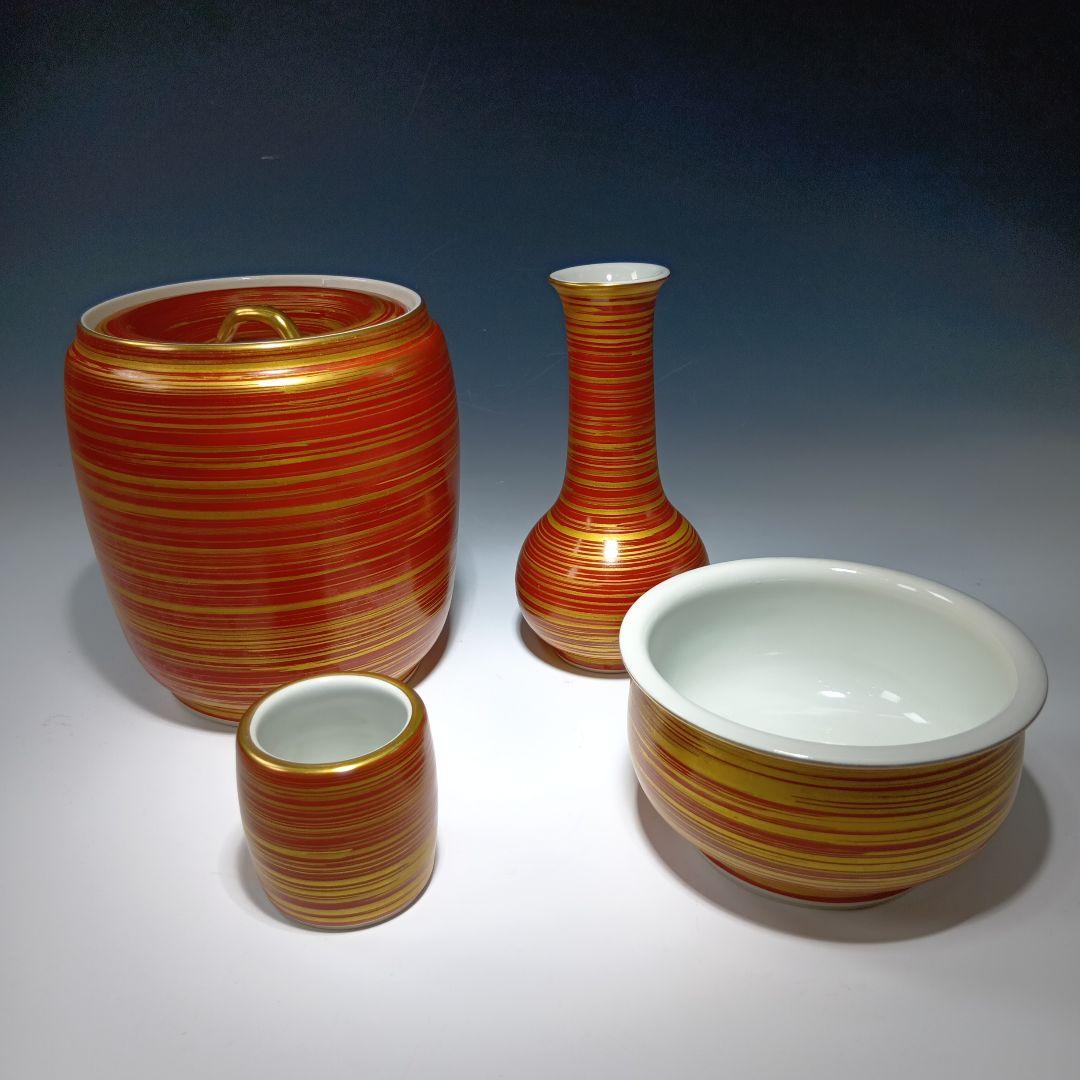 値下げ茶道具　手塚祥堂　色絵金彩台子皆具一式　共箱　美品