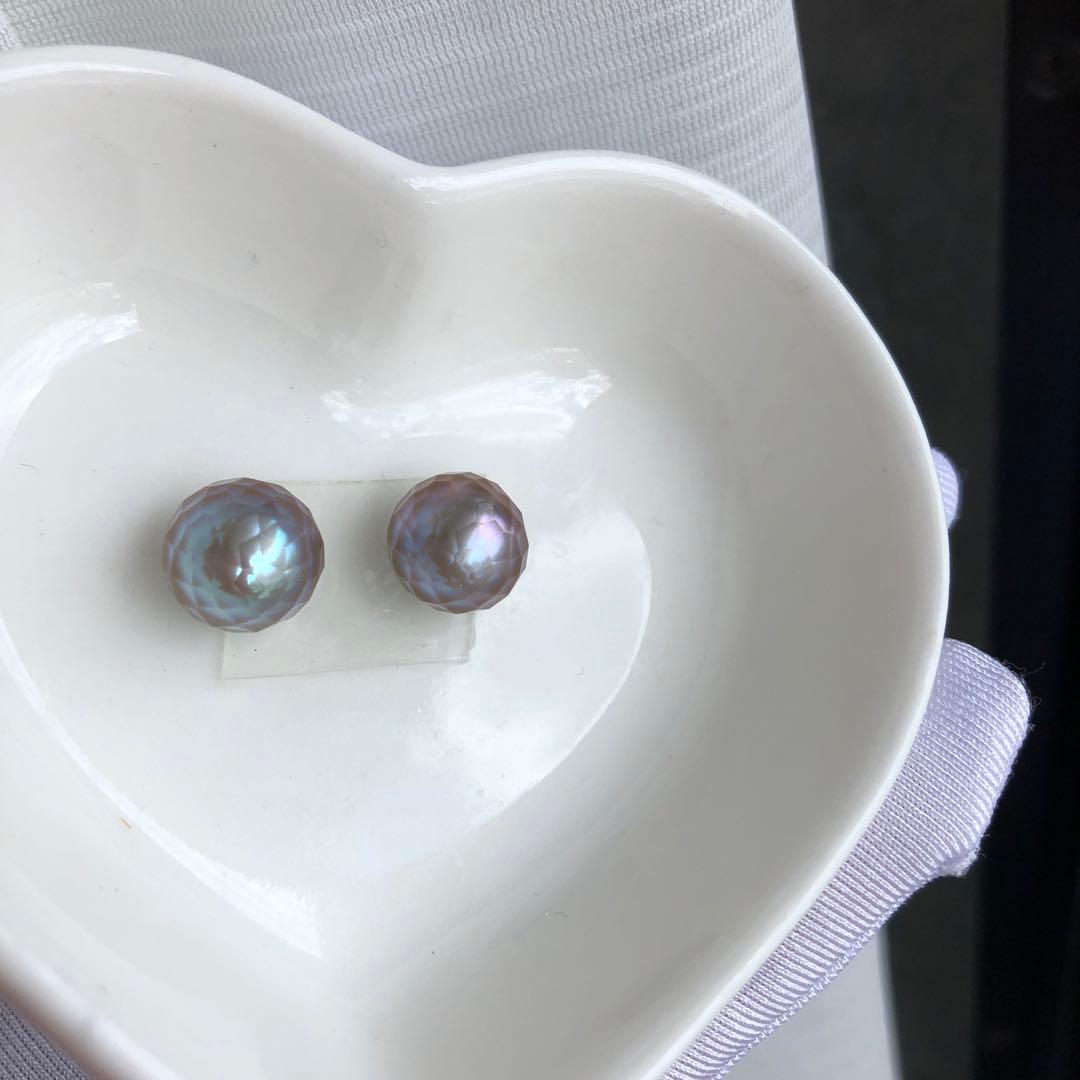 希少　ダイヤモンドカット　淡水バロックパールピアス JJ78
