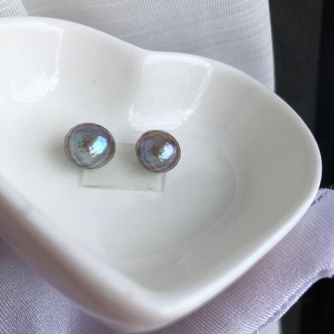 希少　ダイヤモンドカット　淡水バロックパールピアス JJ78