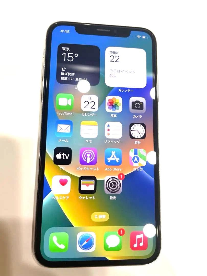 iPhone X 64GB シルバー SIMフリー 顔認証OK 画面焼けあり。
