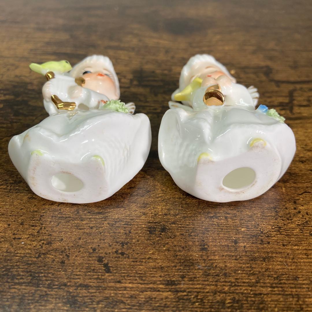 E-壁【希少】ボーンチャイナ 天使のペア置物（台湾製）BONECHINA 陶器
