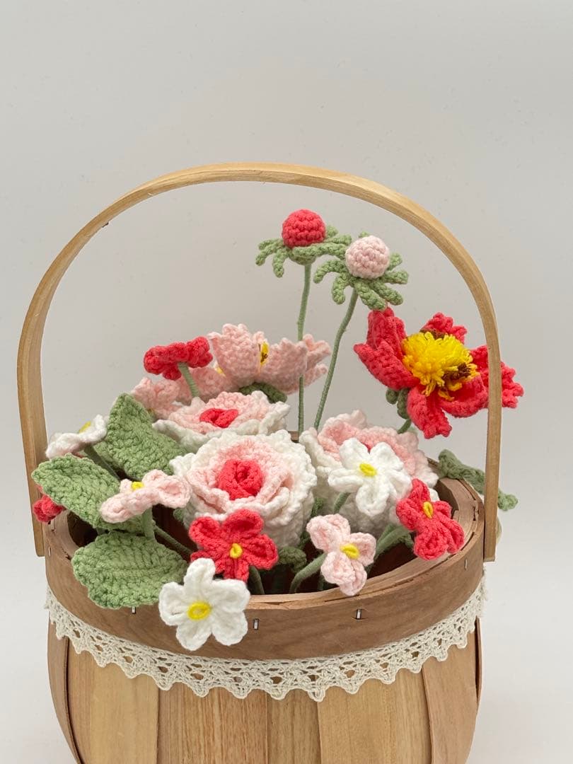 かぎ針編みフラワーアレンジメント　バラ　コスモス　枯れないお花
