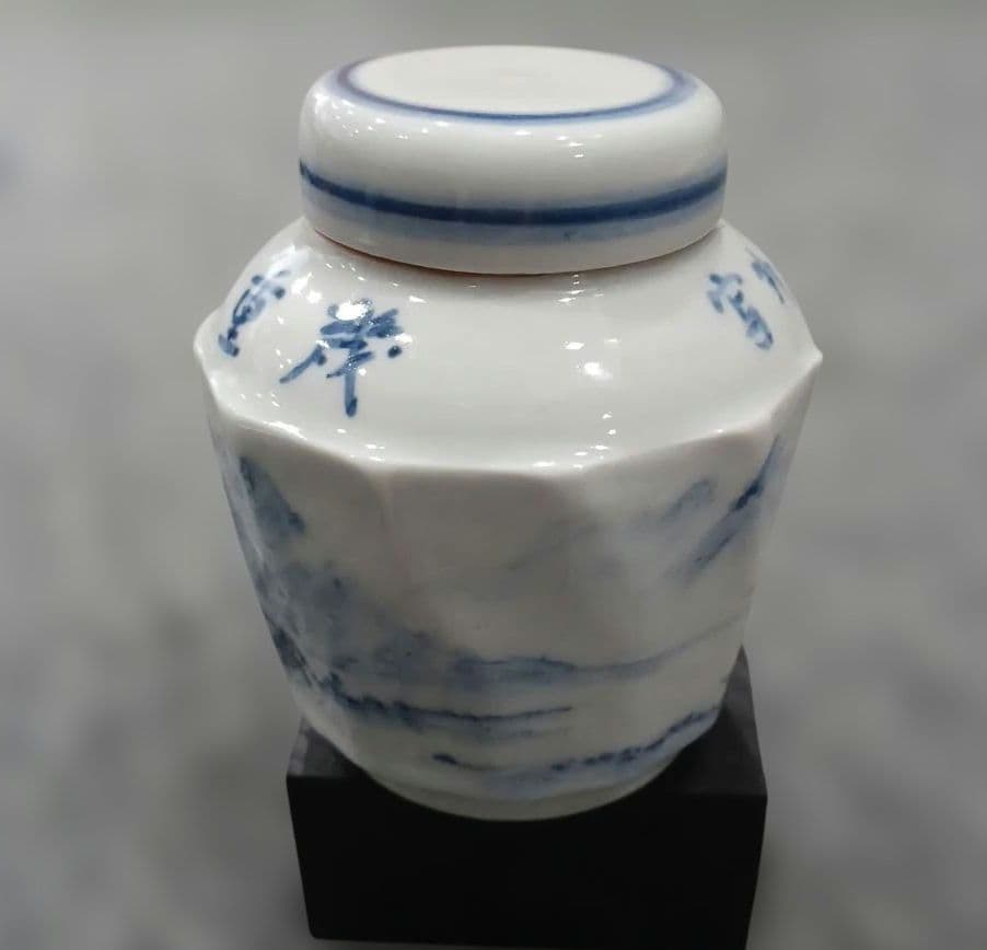 直外写 幾重山色 寶山 染付 茶心壺