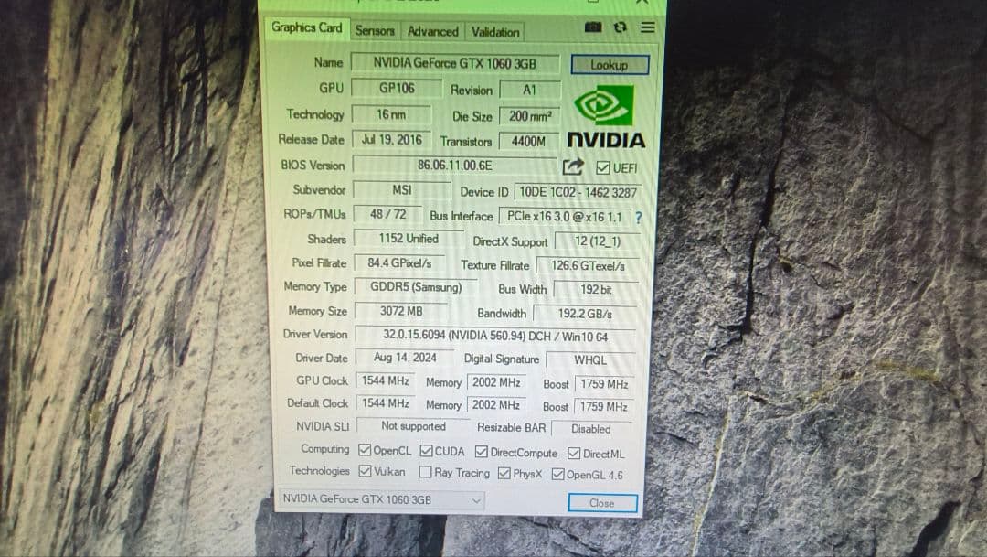 MSI GTX 1060 3G 動作確認済み