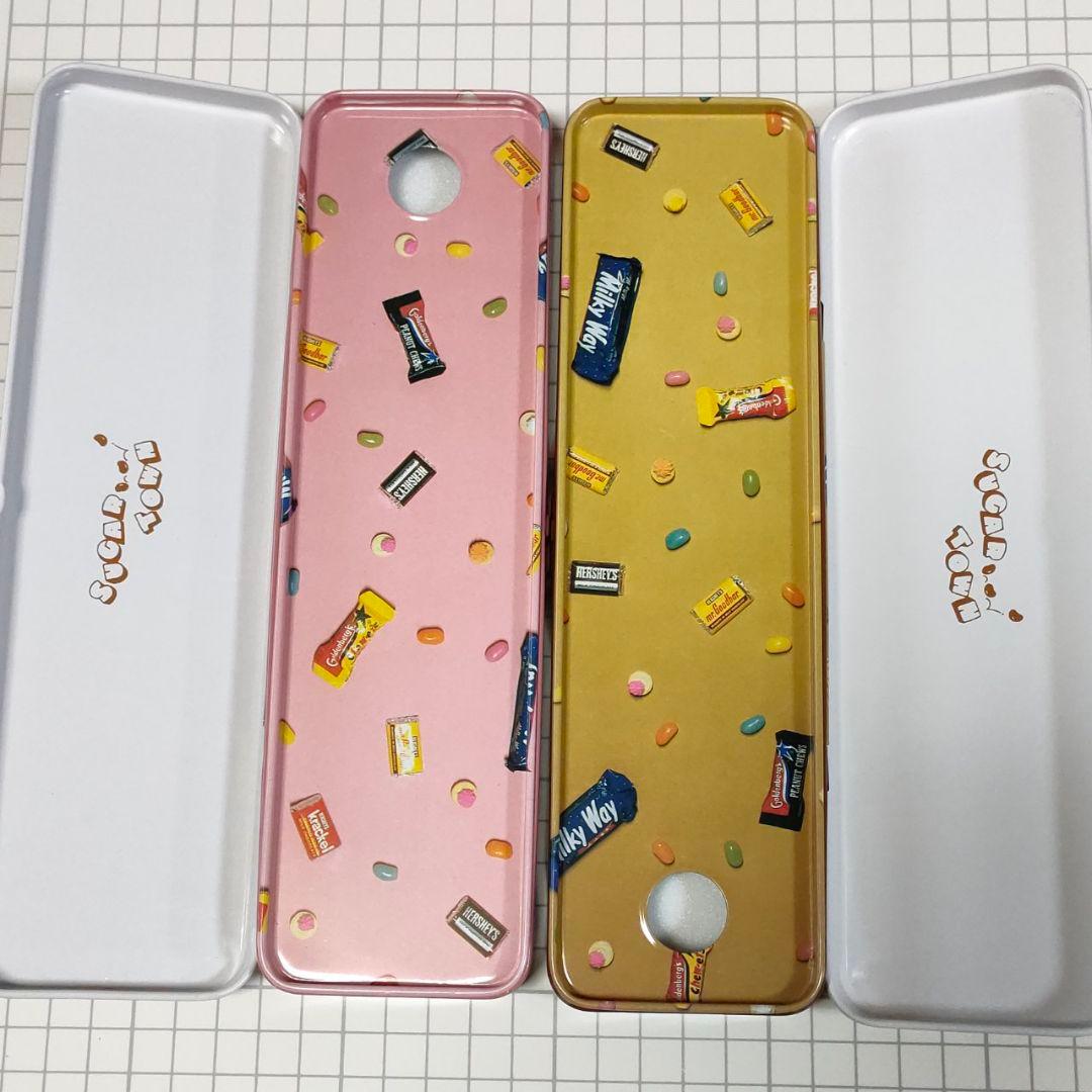 ■ 昭和レトロ ファンシー キャンディ柄 筆箱 2色セット 缶ペン ■
