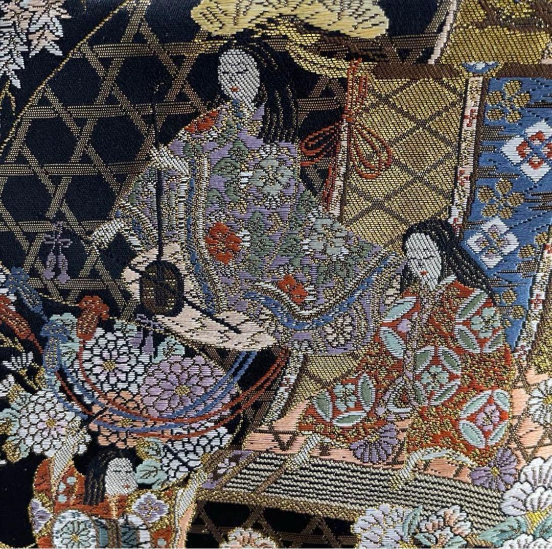 帯リメイクバッグ古典柄 宮中紋様(王朝姫之詩)姫様 正絹帯 西陣織／鳳凰 御所車