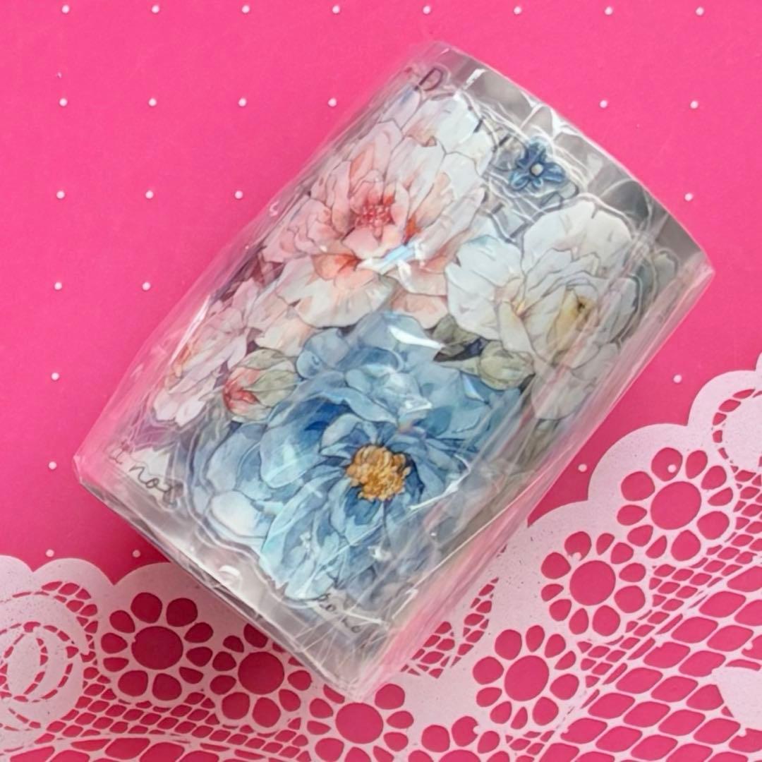 贝壳光 绘梦 蓝 ダイカット加工 5.5cm×5m 海外マスキングテープ　花 青