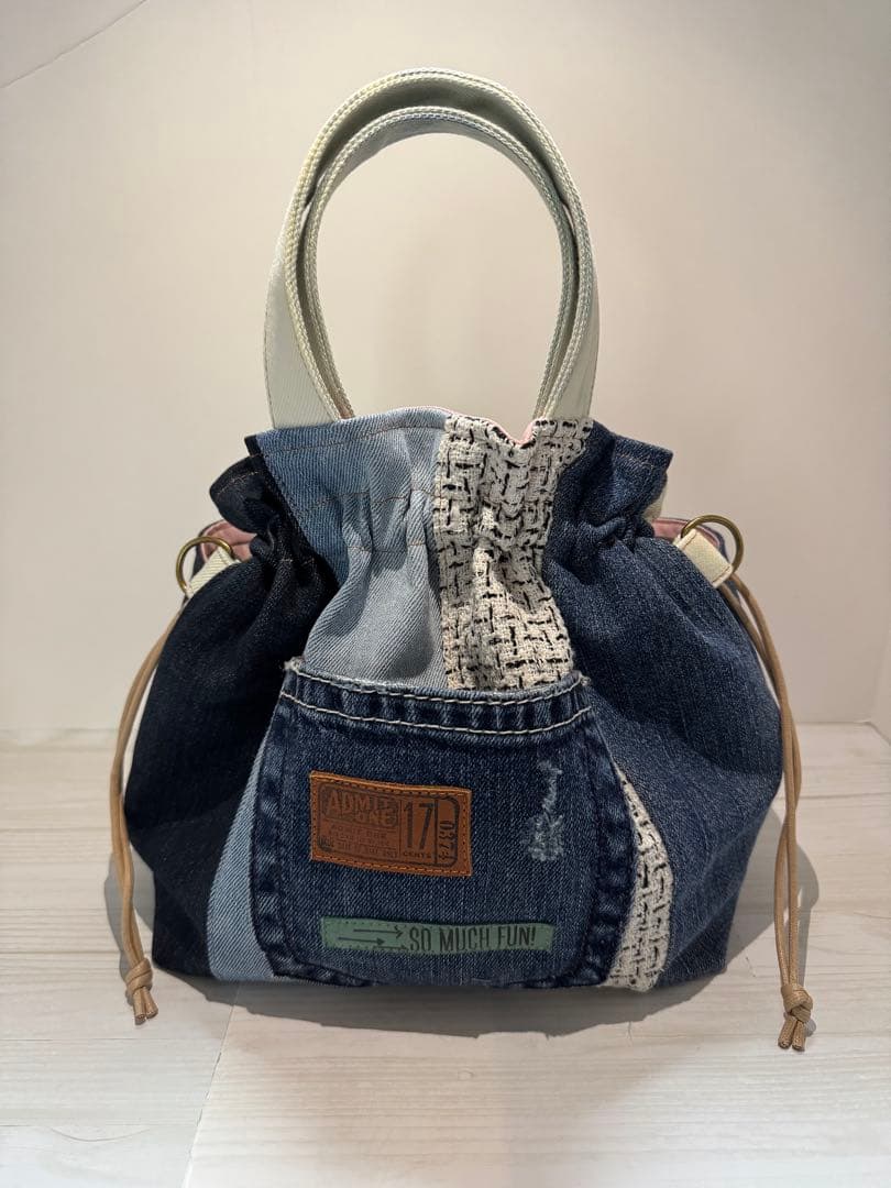 コロ葱(マロ)様　ハンドメイド　デニムリメイク　巾着トートバッグ