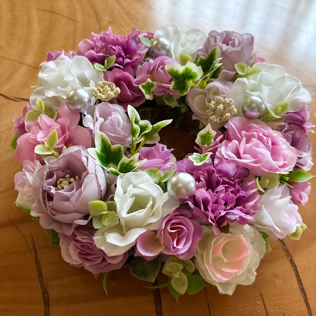 ✳️フラワーリース✳️purple＆pinkの小さなリース❤️19㎝☆フラワーアレンジ