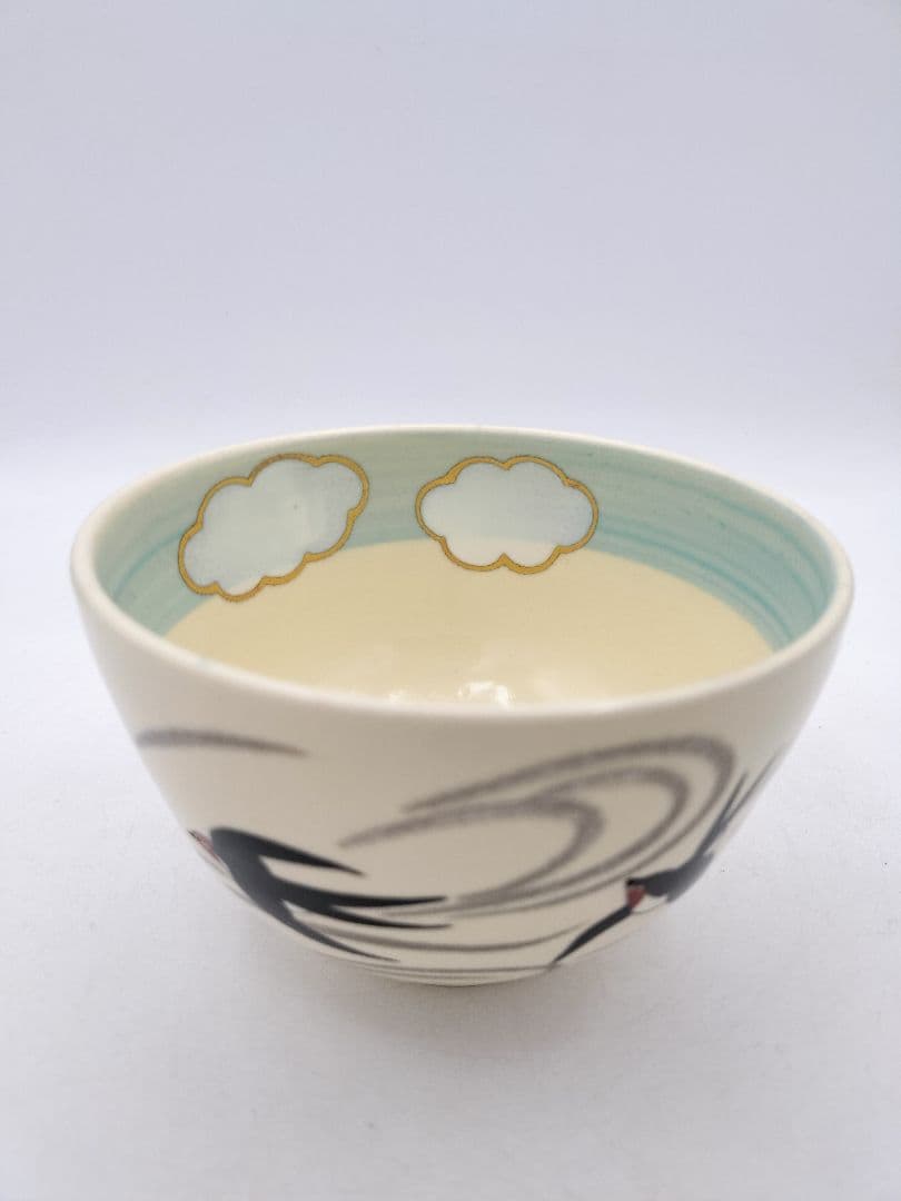 d128【新品・未使用】茶碗 色絵 ツバメ 加藤起楽 紙箱 茶道具