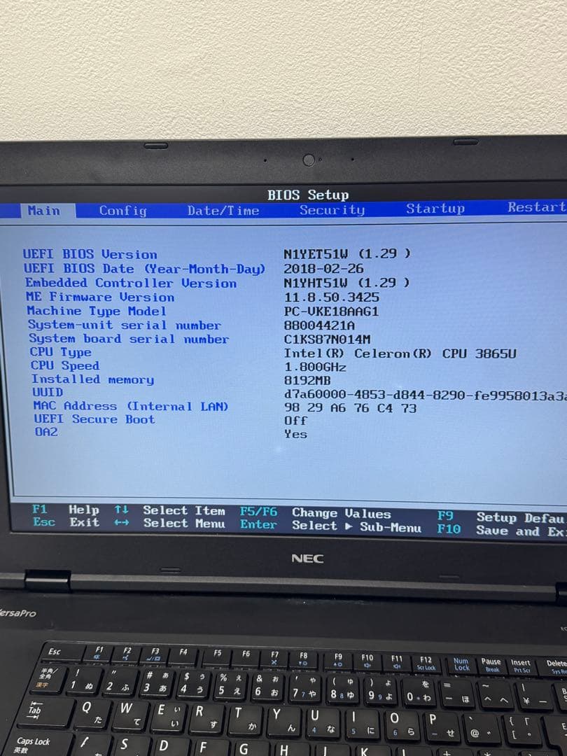 (￼ジャンク)VKE18AAG1 celeron 3865 8GB 128Gb
