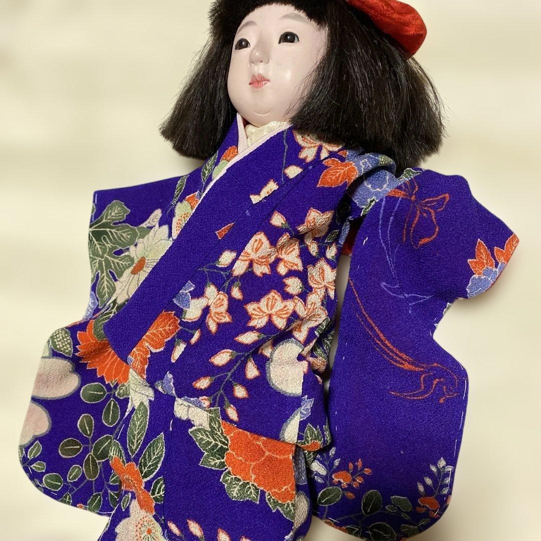 正絹　古布　縮緬　ミニ着物　紫　青　丈４１ｃｍ位　飾り着物　2点