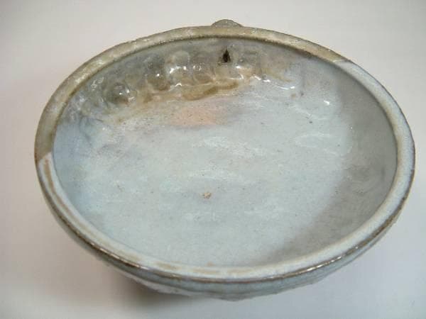 菓子鉢■萩焼き 片口菓子器「守繁栄徹作」高足 深皿 料理皿櫛目 共箱 お茶道具■