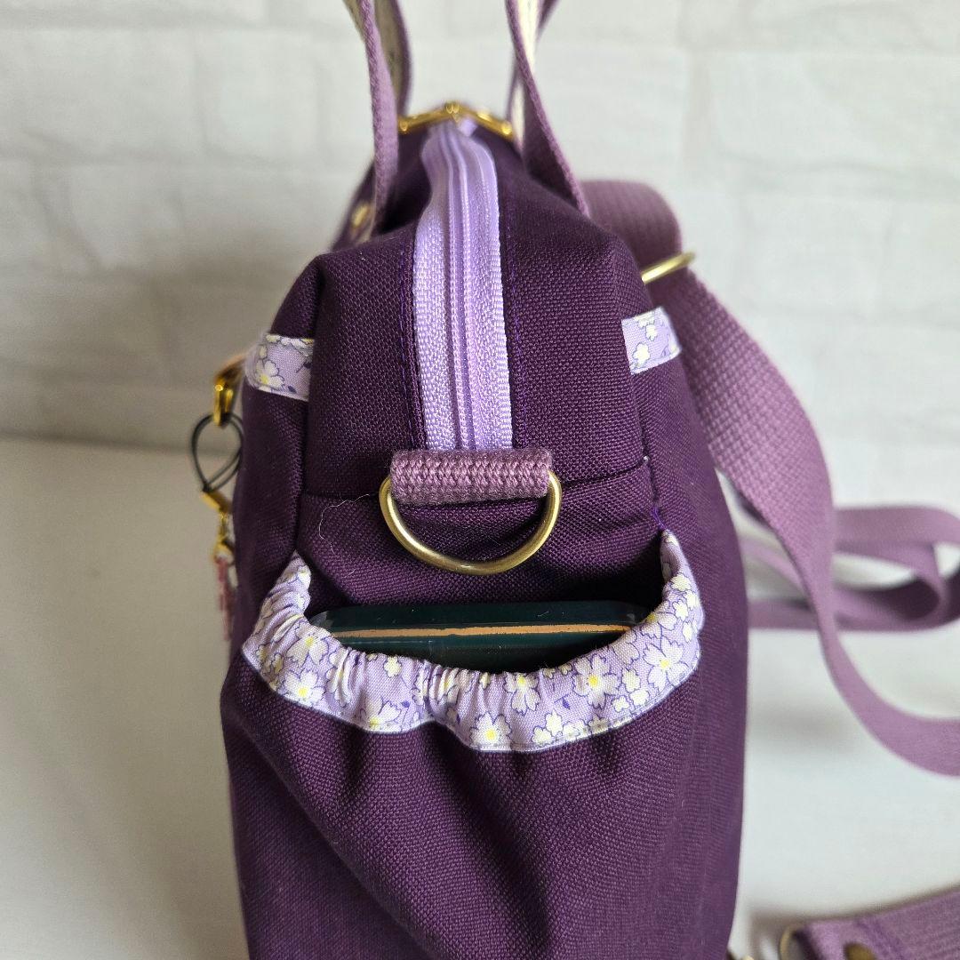 【SALE】ボストン型4way バッグ(M)　帆布×お花　ハンドメイド