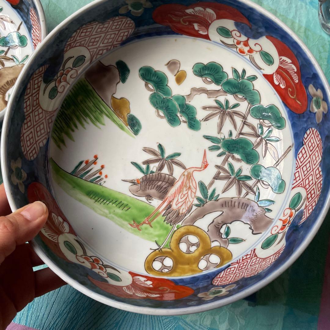 幕末明治　伊万里焼　色絵　2組　深鉢