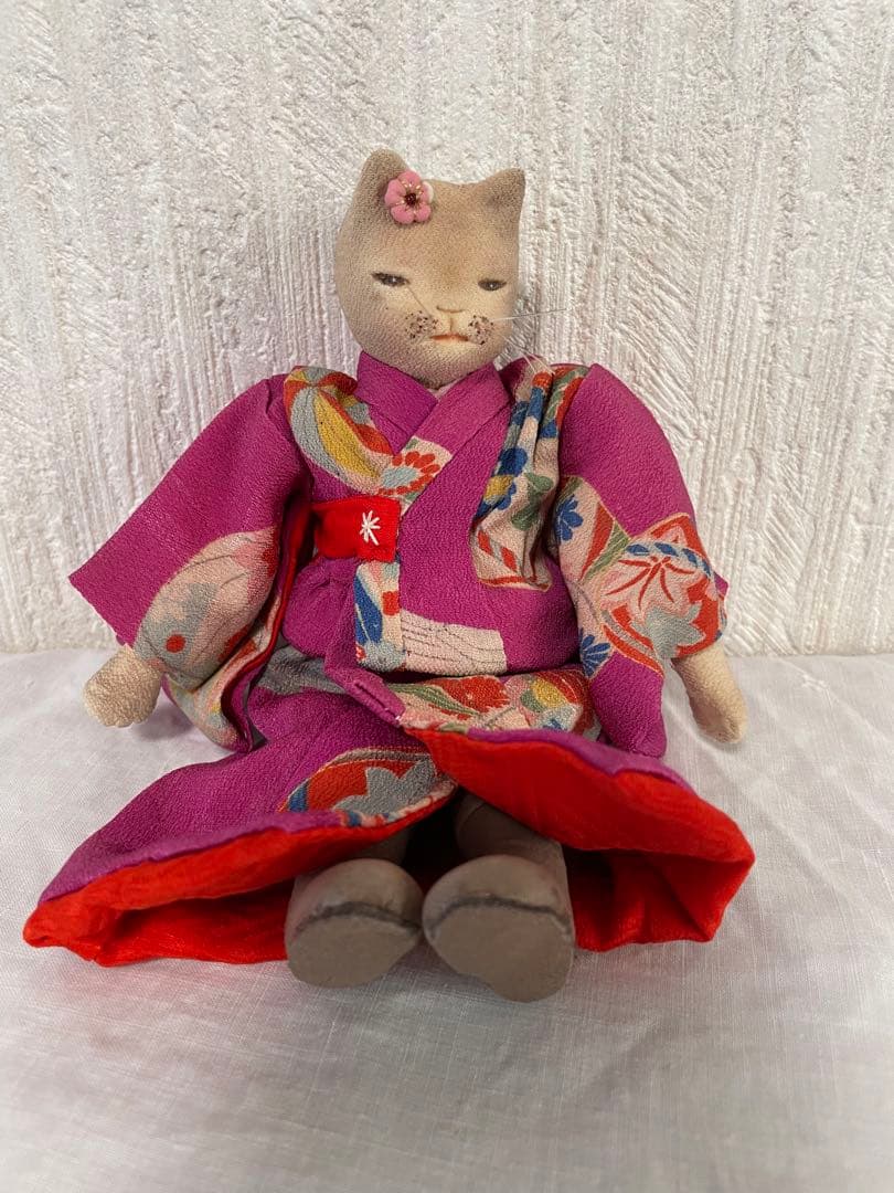 創作人形59 ねこ 猫 ハンドメイド ちりめん 縮緬 アンティーク着物