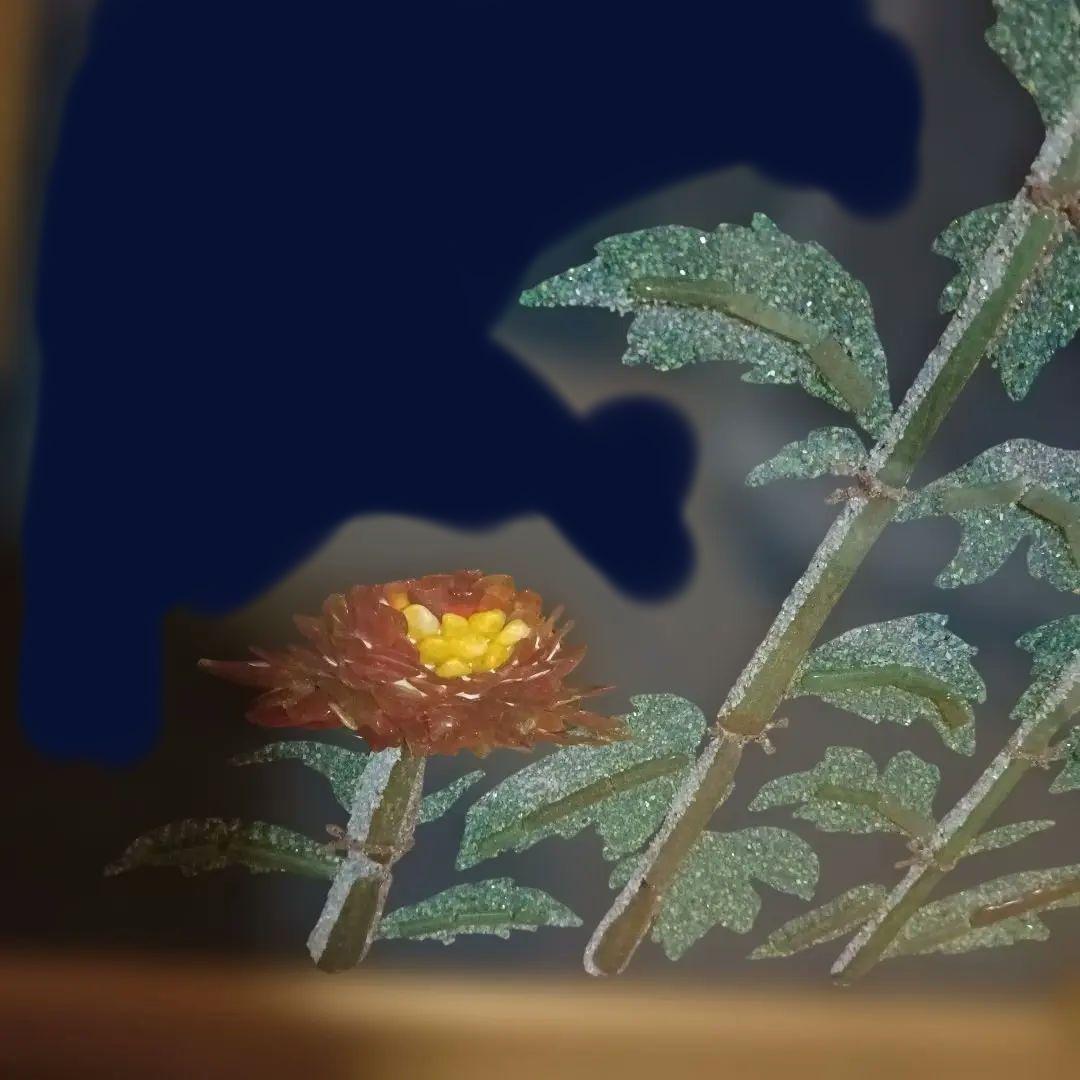 立体花のアート作品 和風インテリア　昭和レトロ　古美術　レア　菊　石造作　宝石画